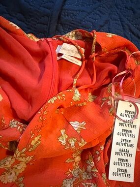 Urban Outfitters Coral-Red Floral Sundress with Tie Straps